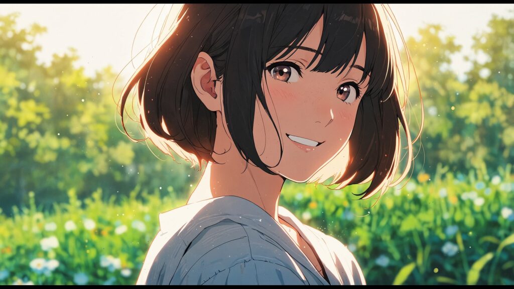 朝日に微笑む女性