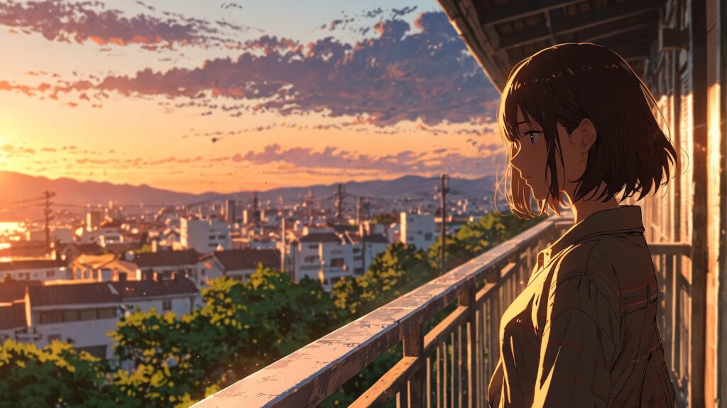 woman stands on a balcony