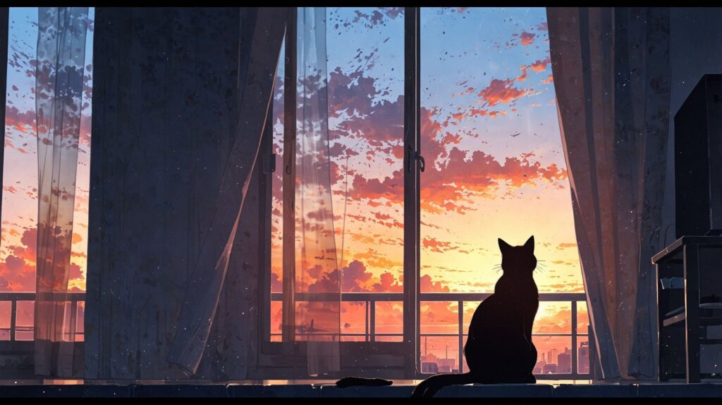 黒猫と朝の静けさ