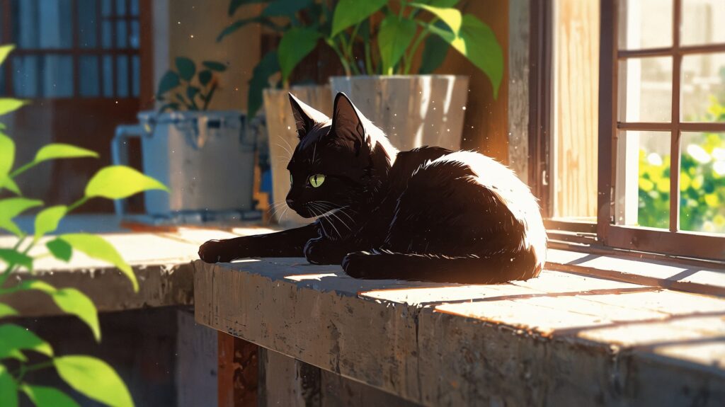 黒猫-日向ぼっこ-ルナ