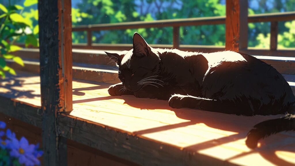 窓辺の黒猫と柔らかい光