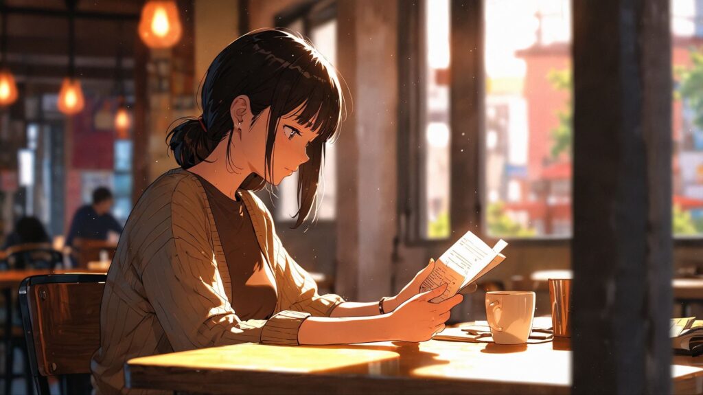 朝のカフェで穏やかな読書