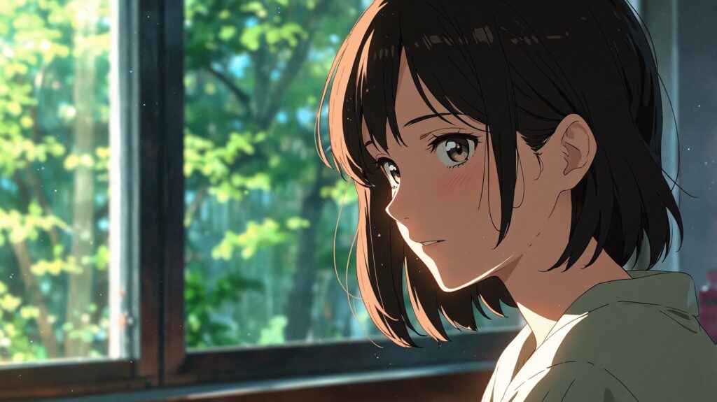 穏やか-女性-窓辺-光