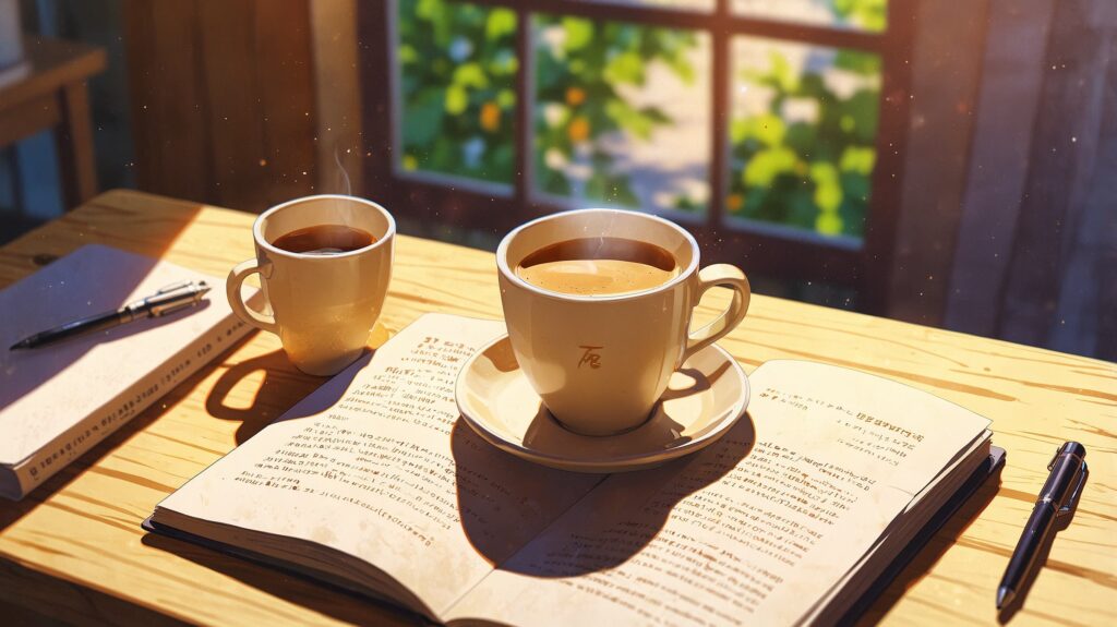朝のコーヒーと本の静けさ
