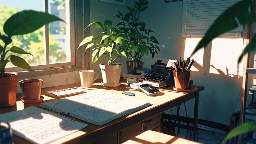 新しい一日の始まりの机
