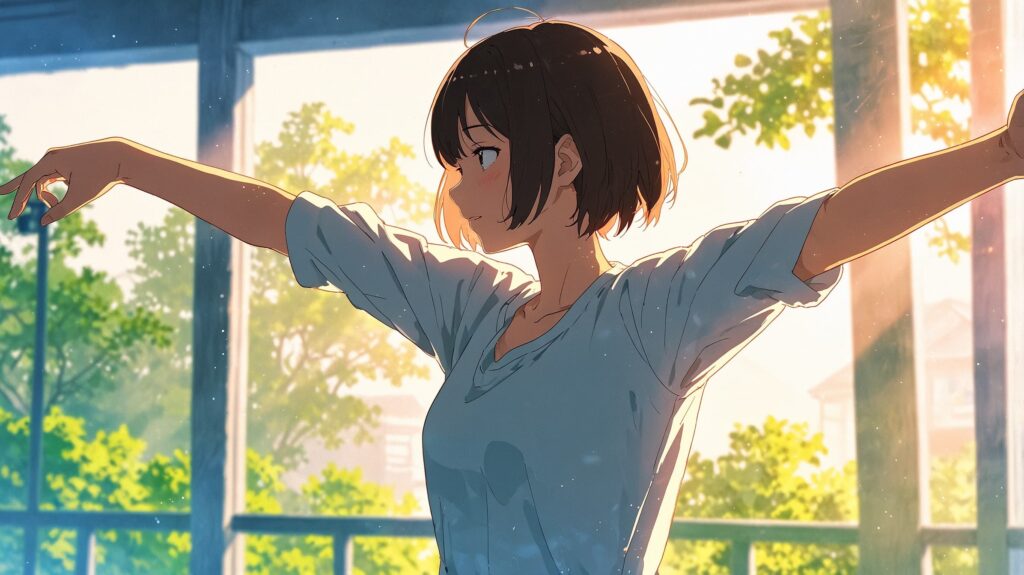 穏やかな朝のストレッチと安らぎ