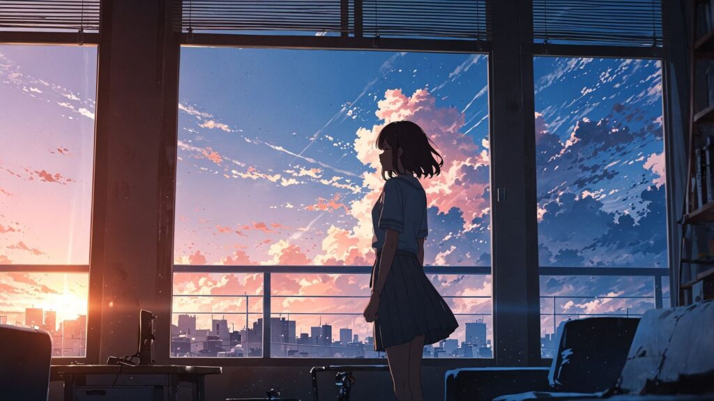 希望を感じる朝焼けの窓