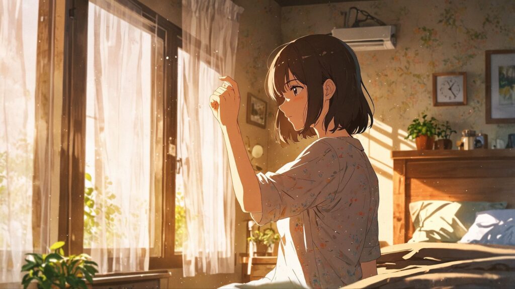 朝のカーテンと柔らかな光