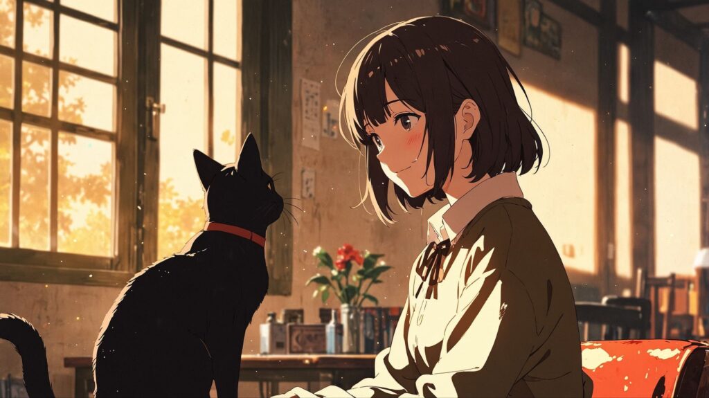 ミオとルナの朝のシルエット