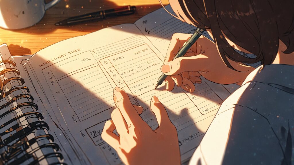 朝-手帳-一歩-女性