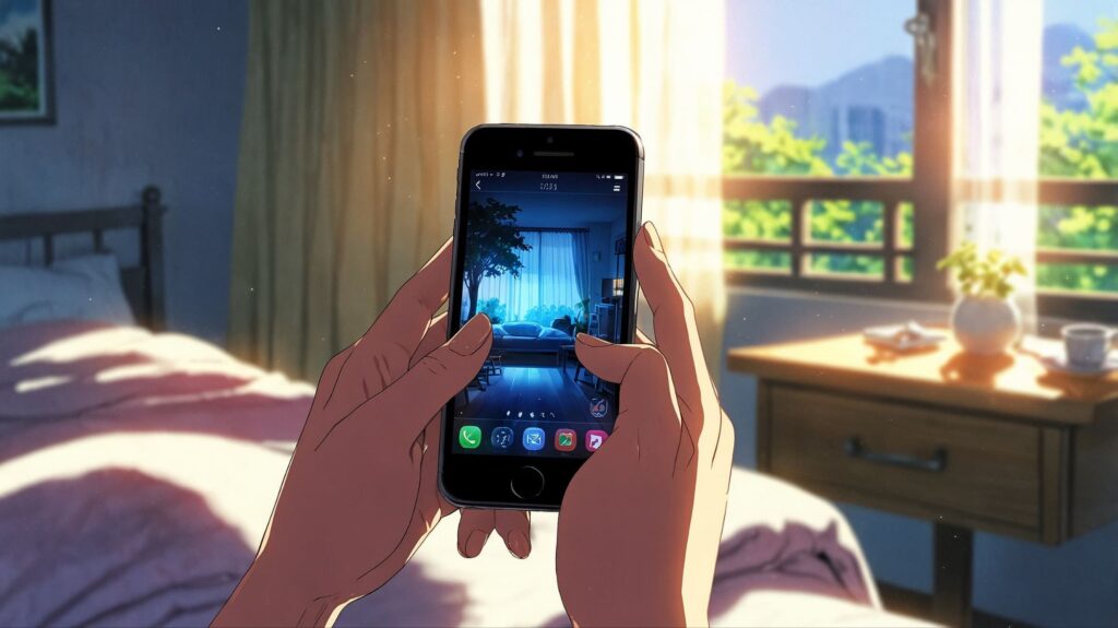 朝の光とスマホ
