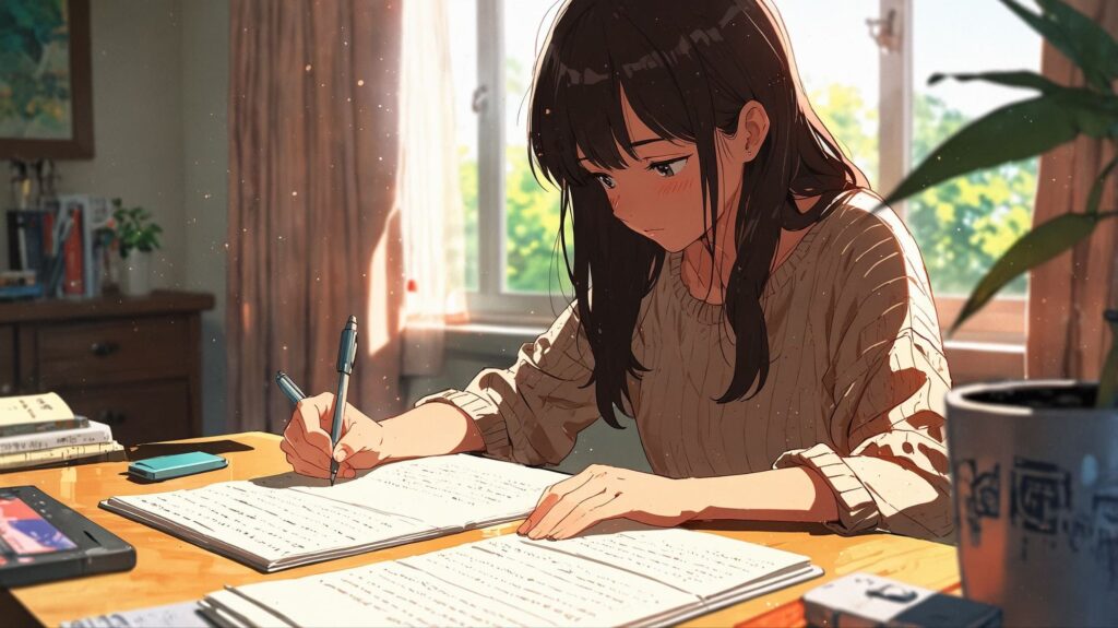 朝の窓辺とノート
