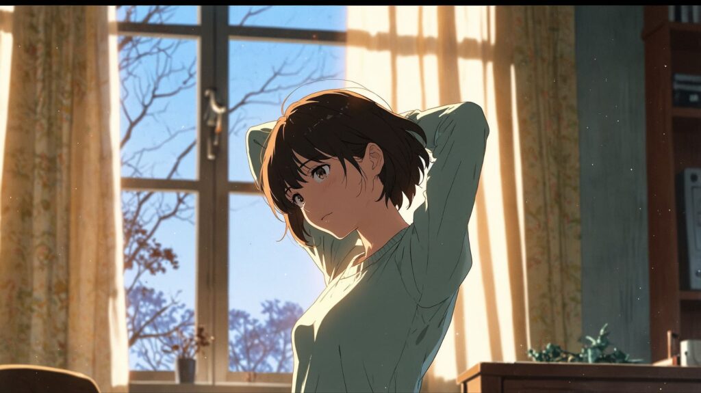 朝の伸びと新しい一日