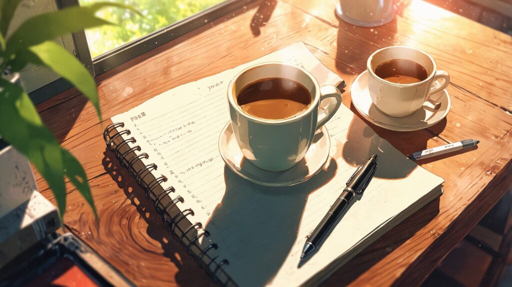 朝のノートとコーヒー