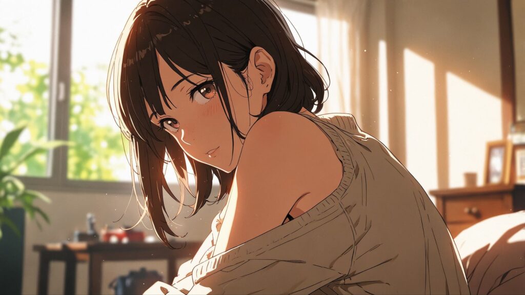 女性-リラックス-朝の部屋