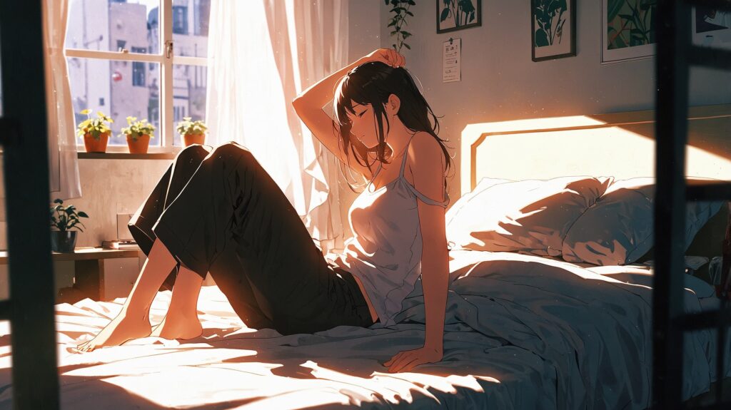 柔らかな朝のベッドストレッチ