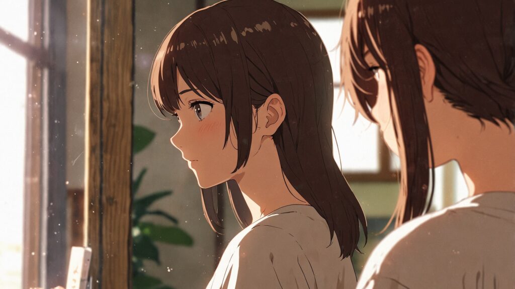 朝の鏡に映る静かなまなざし