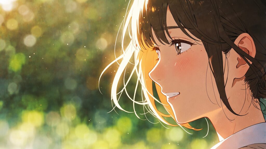 朝日に照らされた柔らかな微笑み