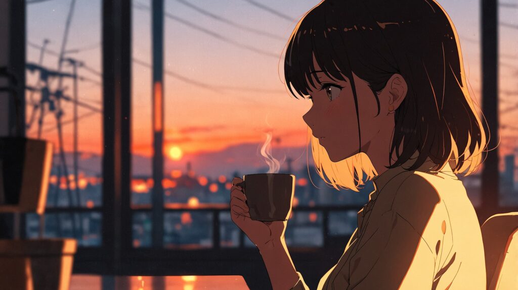 夕暮れの温かい飲み物