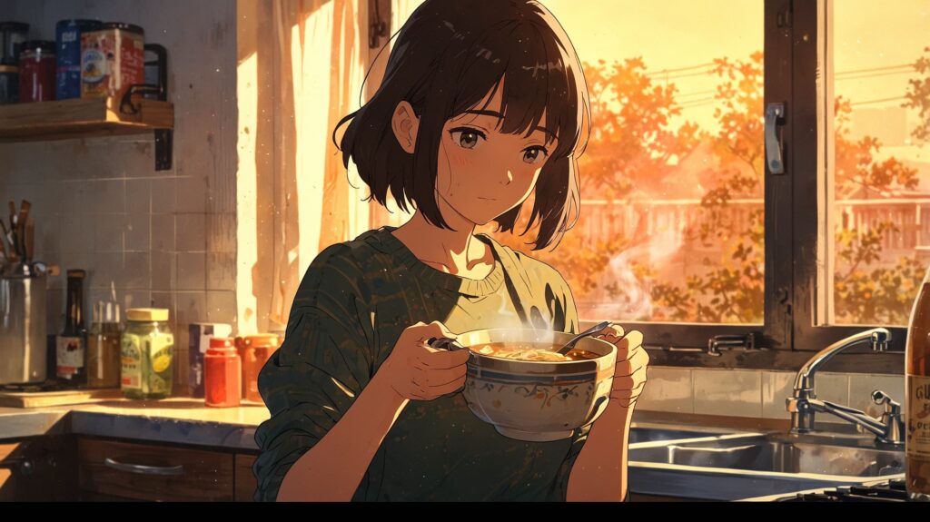 あたたかな朝のスープ女性