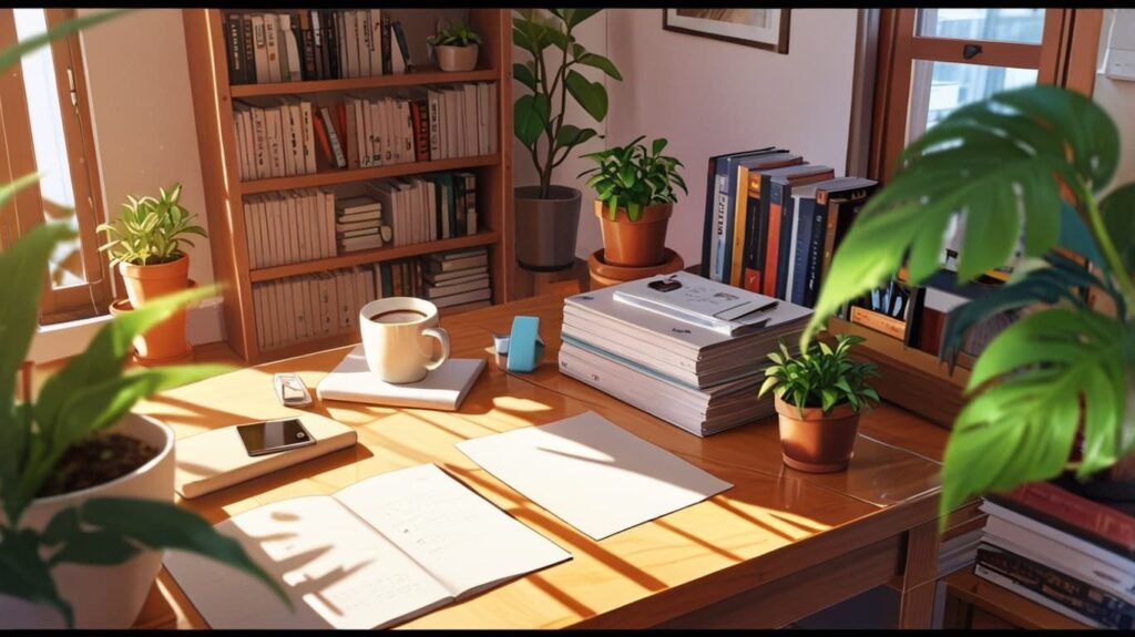 整ったデスクと観葉植物
