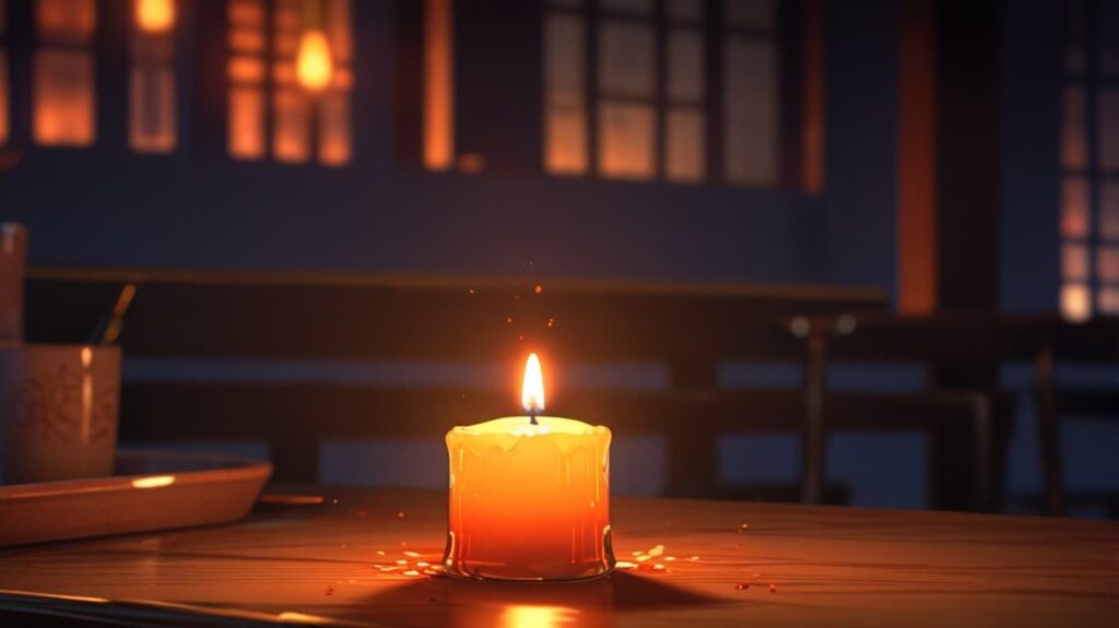 窓辺 キャンドル 女性 夜