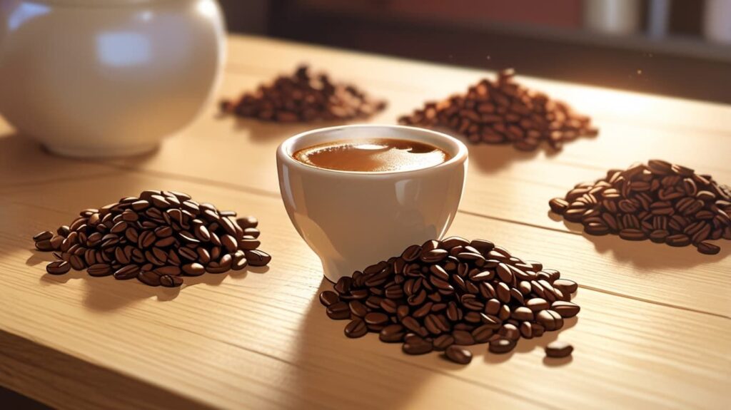 焙煎度別に並んだコーヒー豆