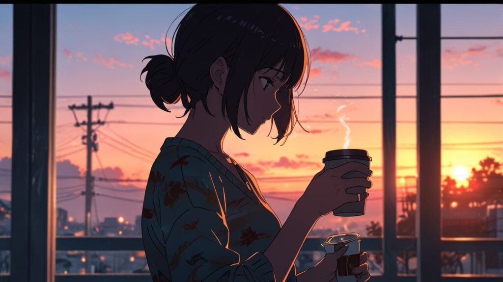 夕暮れと温かい飲み物
