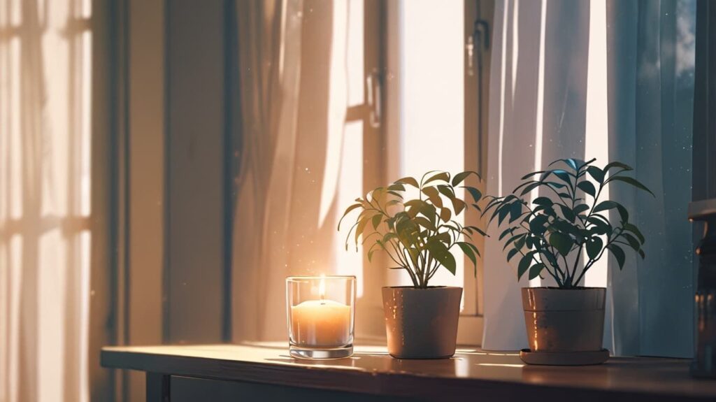 朝の窓辺の聖なるコーナー