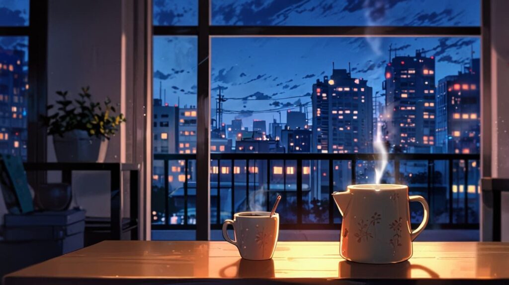 夜のアロマと都会の窓辺