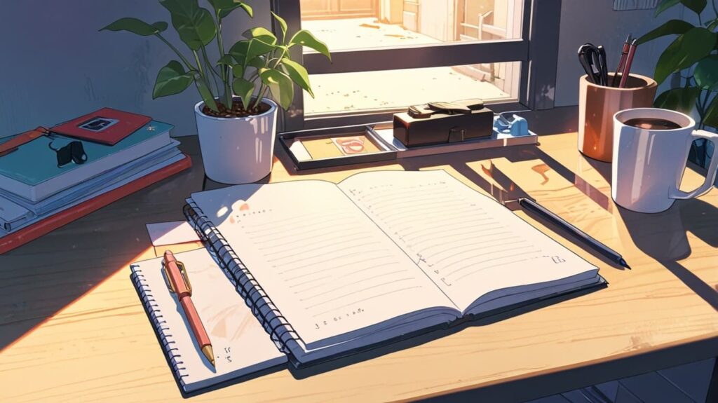 朝の光とノート