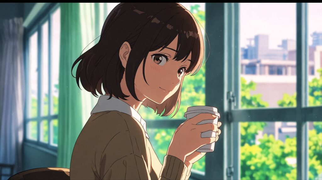 窓辺でコーヒーと安心