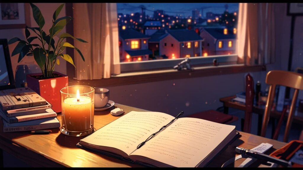 夜 リラックス ノート キャンドル