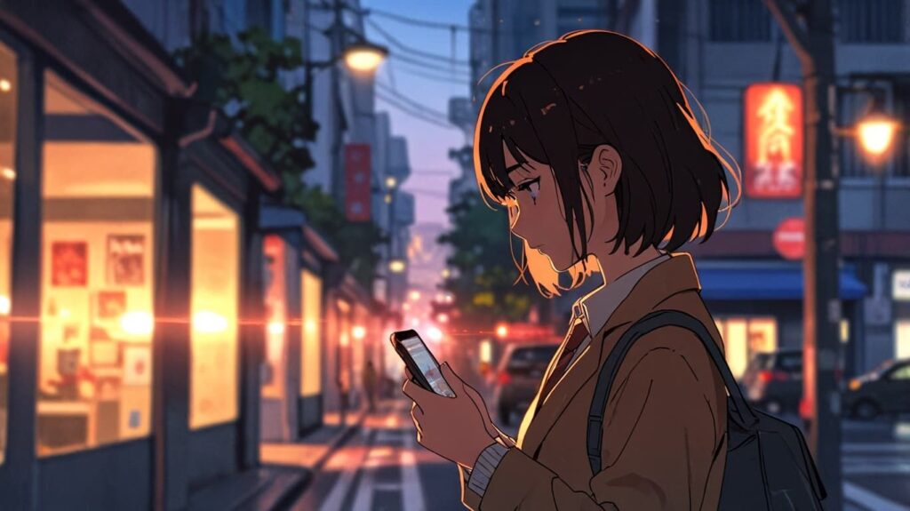 副業通知を見る夕暮れの帰宅路