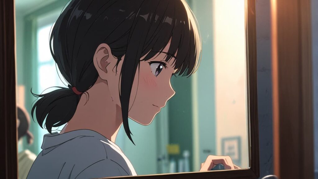 朝の鏡と自信の笑顔