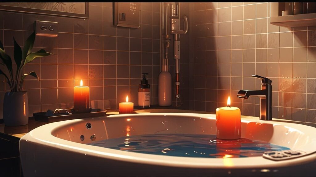 キャンドルとアロマの癒しの浴室空間