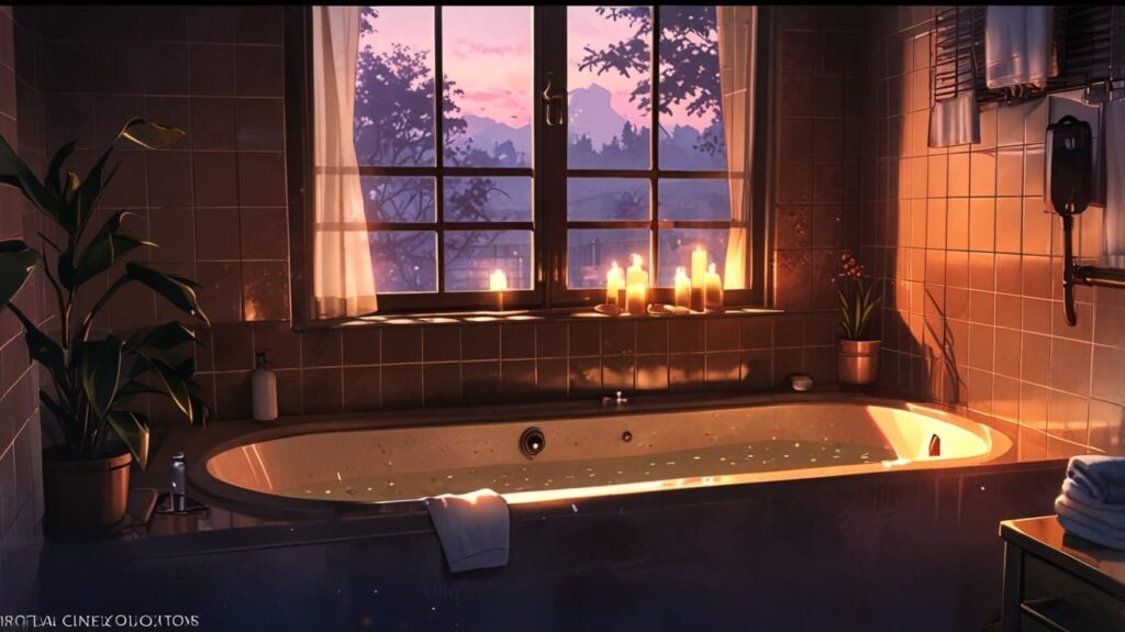 キャンドルに照らされた夜のバスソルト