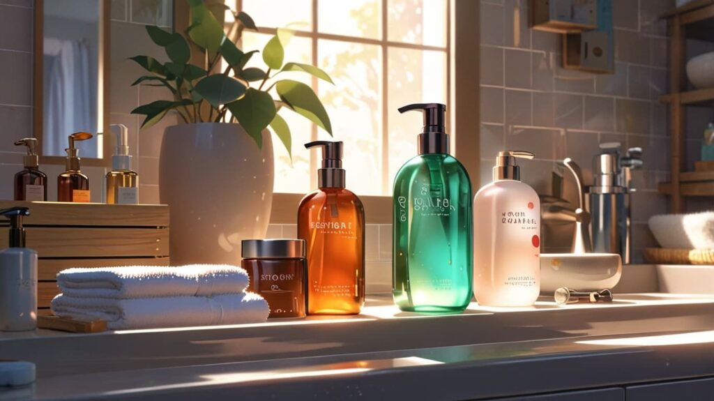 ナチュラルで清潔な洗面台の入浴用品