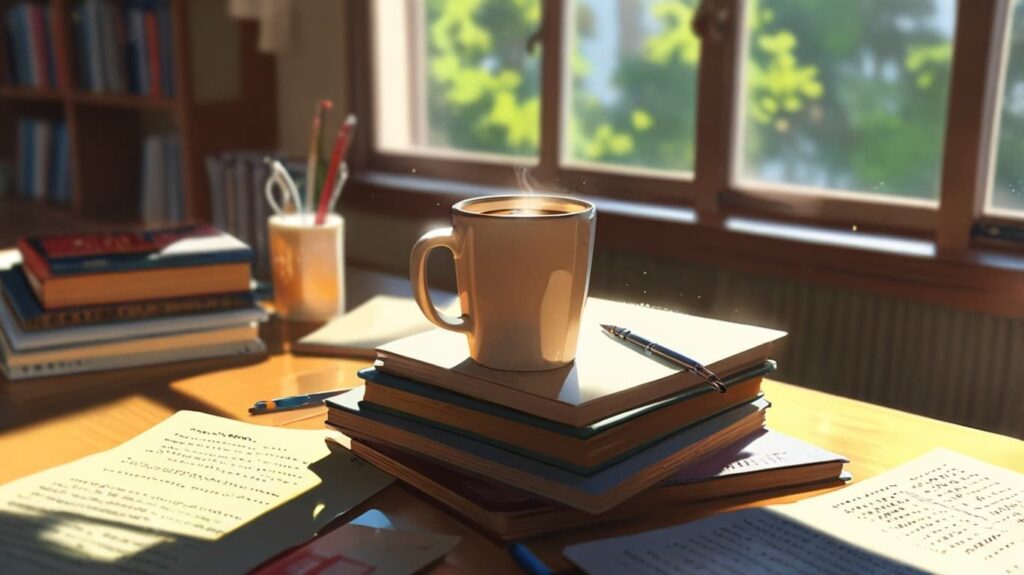 コーヒーを学ぶ静かな机