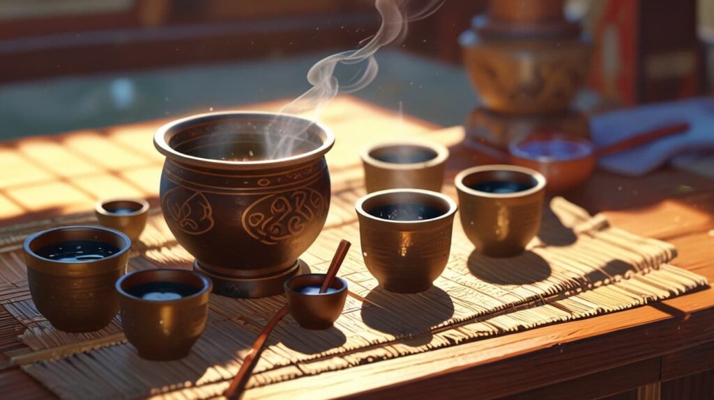 朝の光と香煙のセレモニー