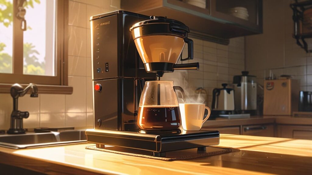 朝の淹れたてコーヒーと湯気