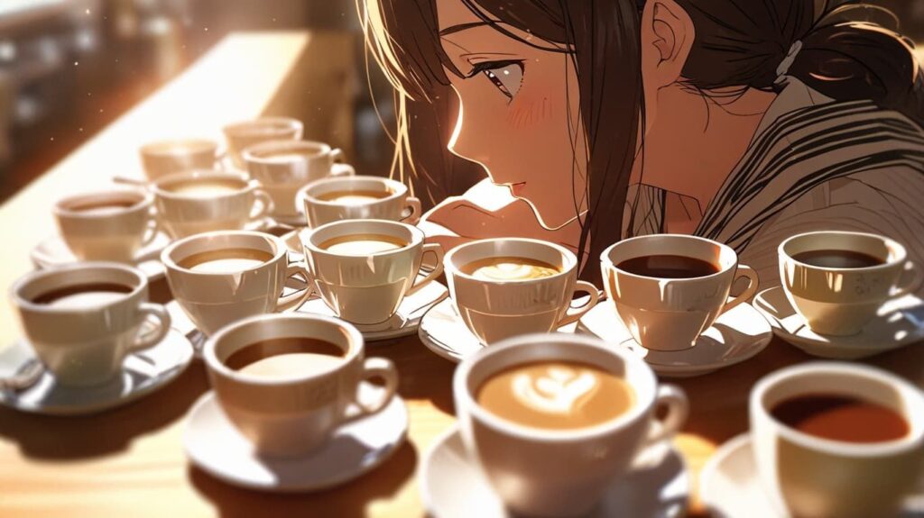 世界のカップと朝の光
