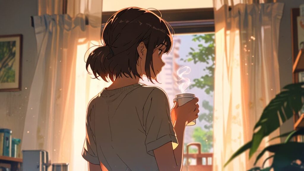 朝の窓辺とコーヒーの光