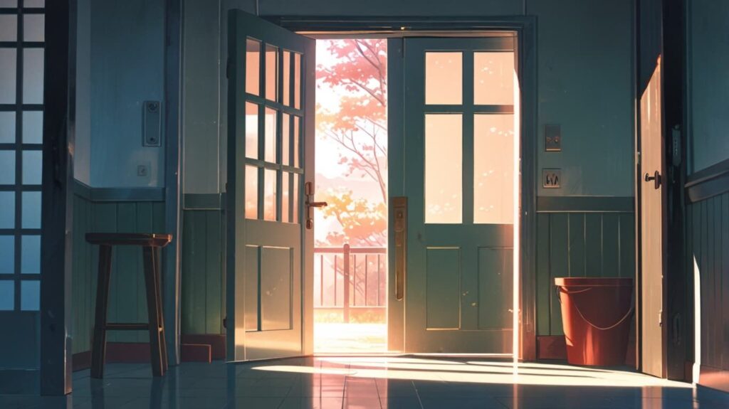 朝の光と開きかけの扉