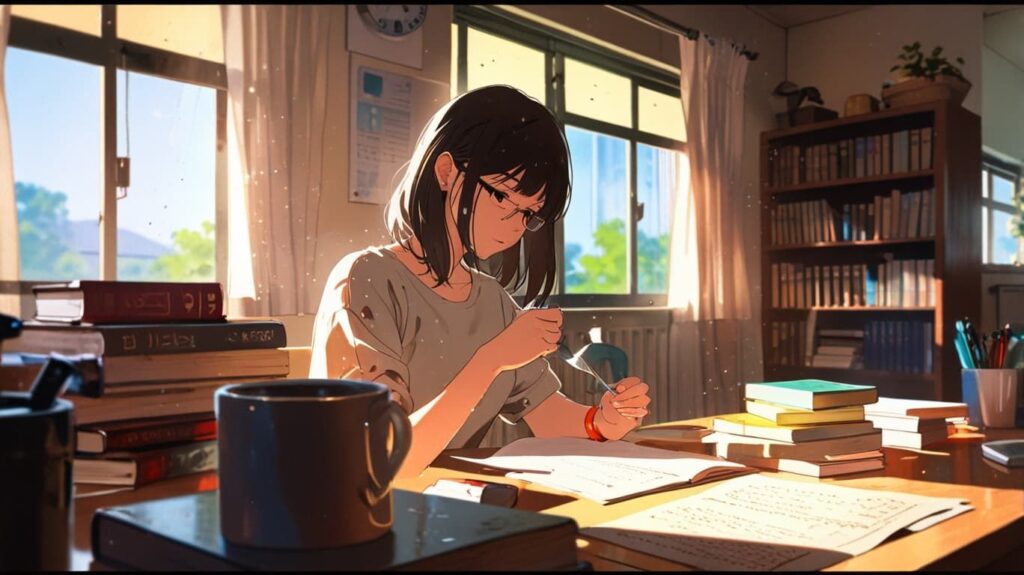 書斎のコーヒーと科学書