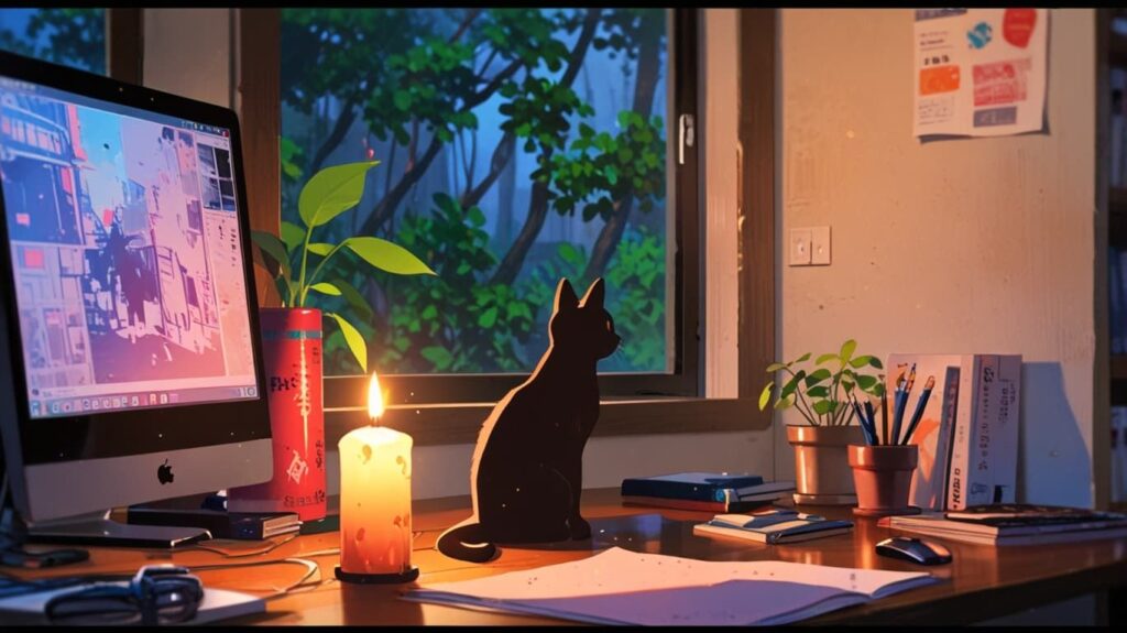 キャンドルと黒猫のほっこり空間