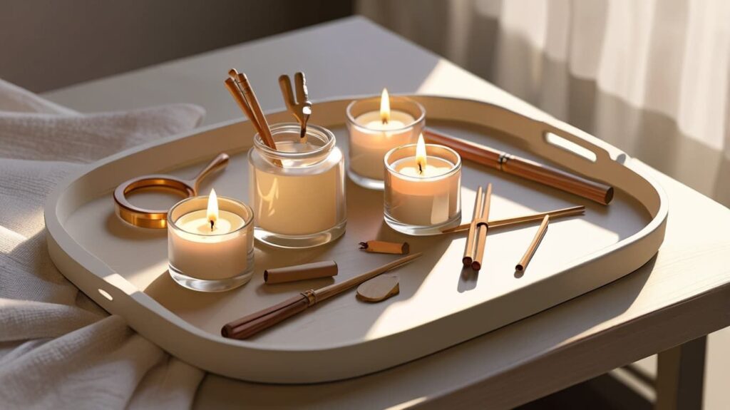 キャンドル道具の朝の美しさ