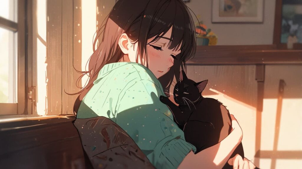 心地よい朝の猫と光の情景