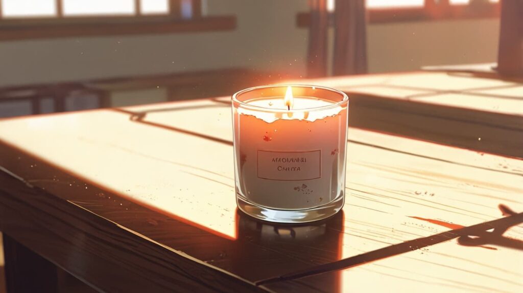 昼の光とガラスキャンドルのテーブル