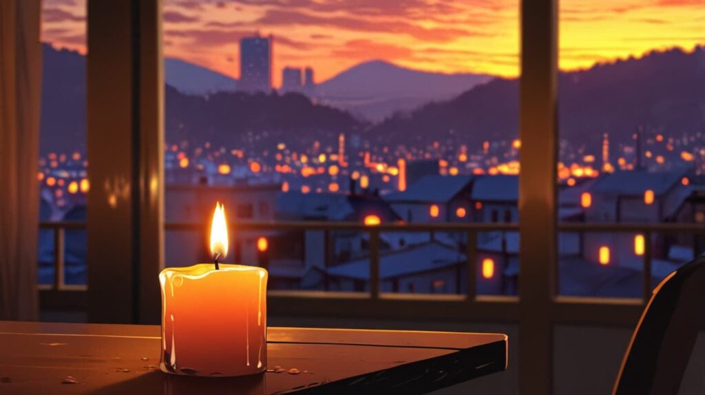 夕暮れのキャンドルの灯り